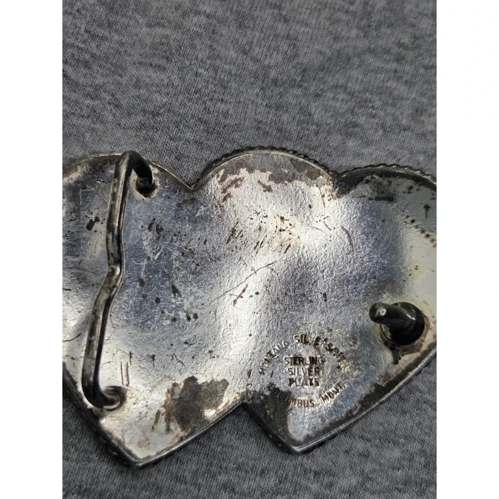 Vintage Montana Silversmiths Double Heart Sterling Silver Overlay Belt Buckle